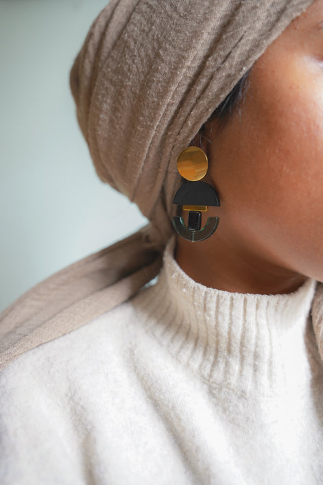 Geometric Glass Green Earrings