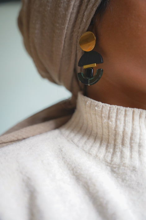 Geometric Glass Green Earrings