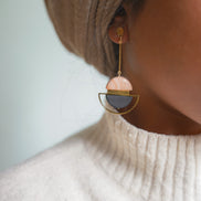 Dangling Pink Cream & Black Earrings