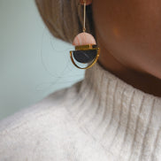 Dangling Pink Cream & Black Earrings
