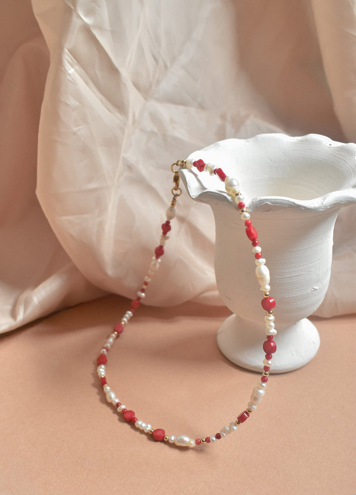 Red Coral Pearl Necklace