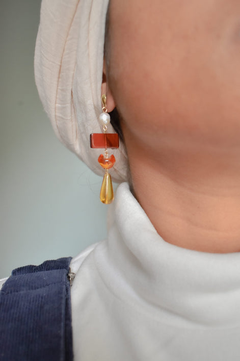 Colour Block Amber Earrings