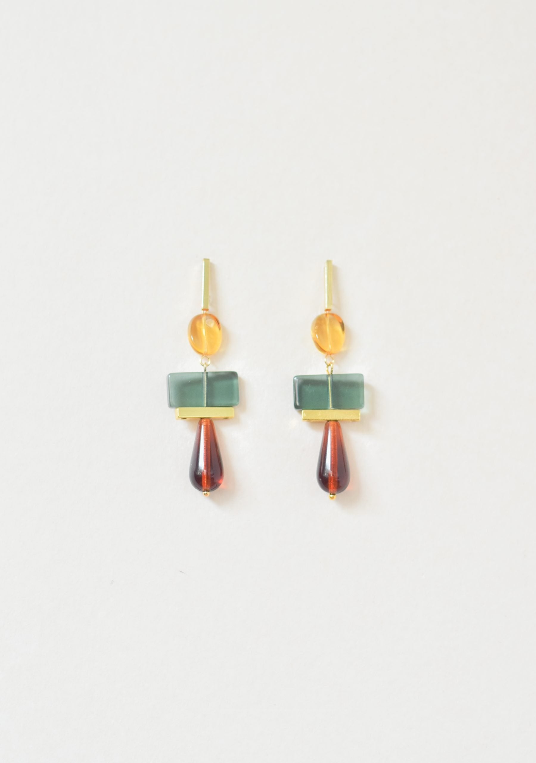 Colour Block Amber Green Earrings