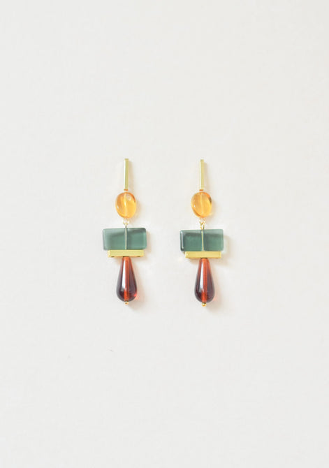 Colour Block Amber Green Earrings