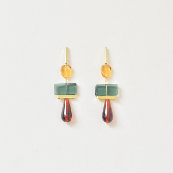 Colour Block Amber Green Earrings