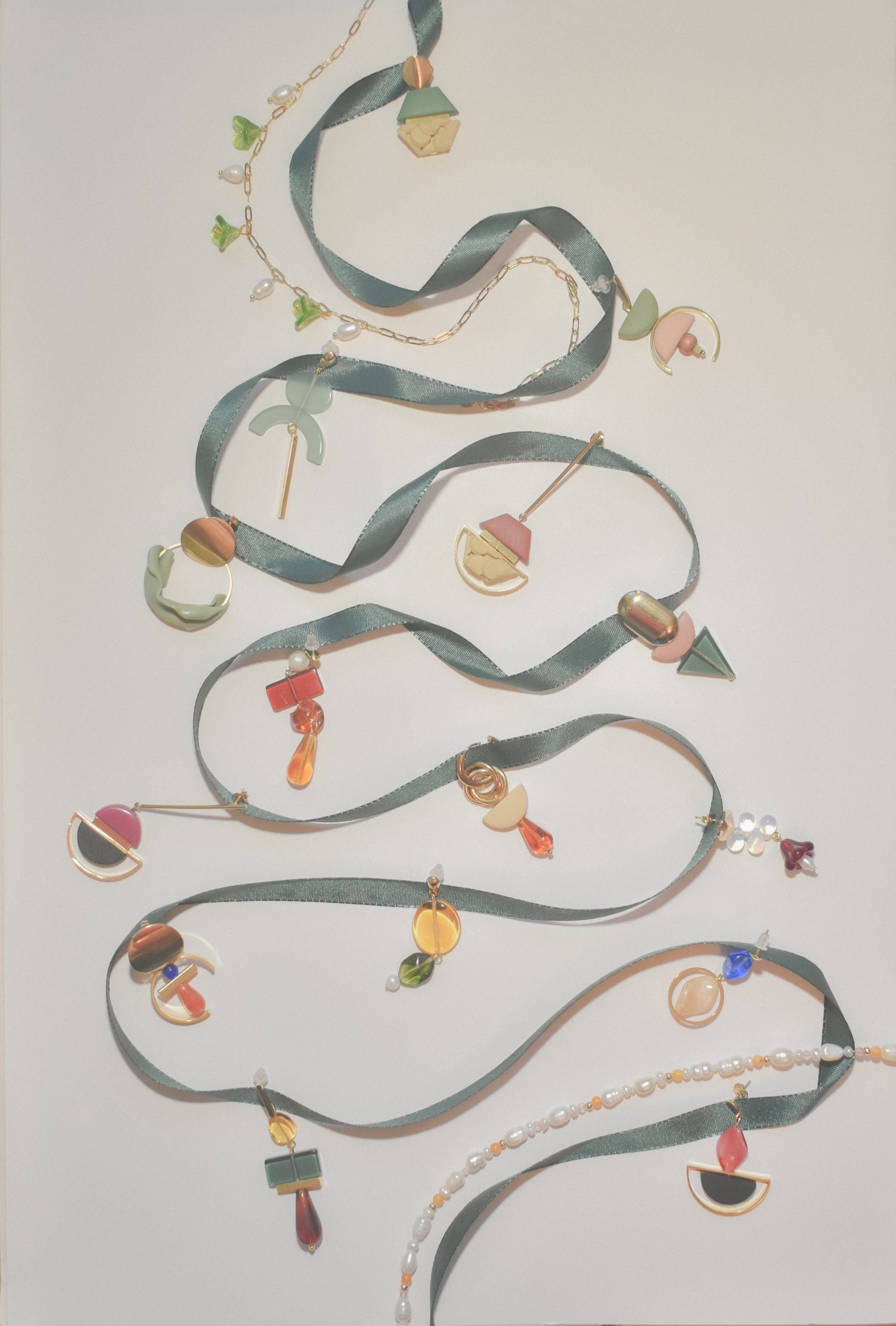 Colour Block Amber Green Earrings