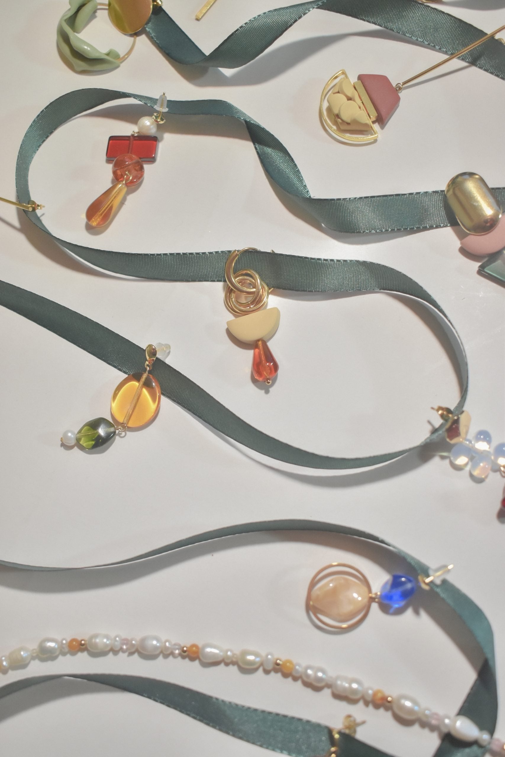 Colour Block Amber Green Earrings