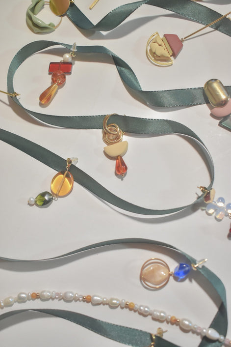 Colour Block Amber Green Earrings