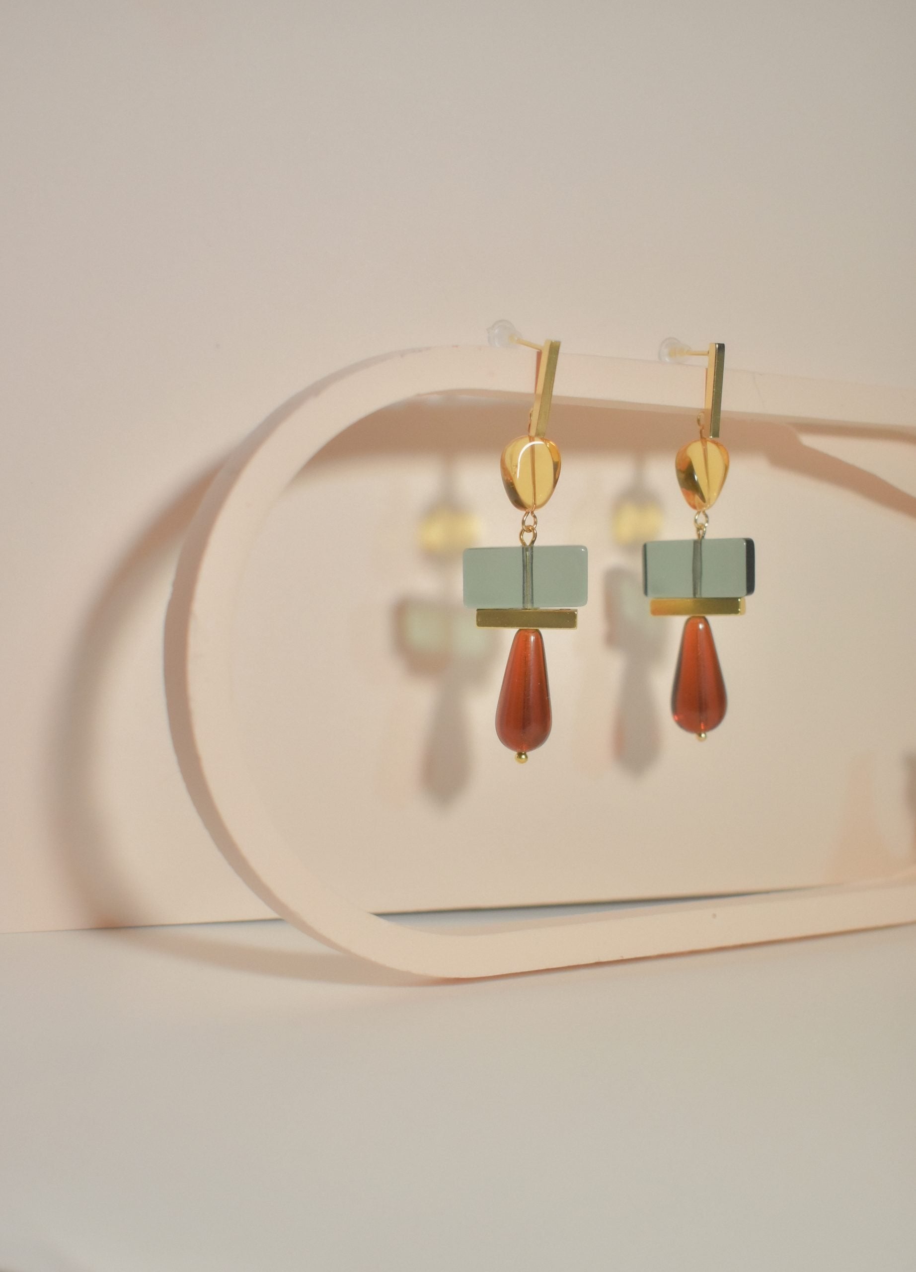 Colour Block Amber Green Earrings