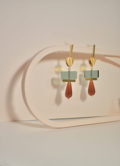 Colour Block Amber Green Earrings