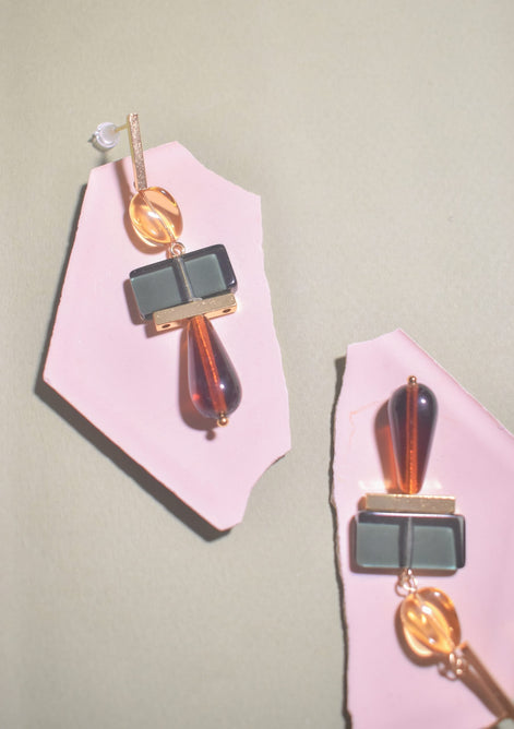 Colour Block Amber Green Earrings