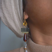 Colour Block Amber Green Earrings