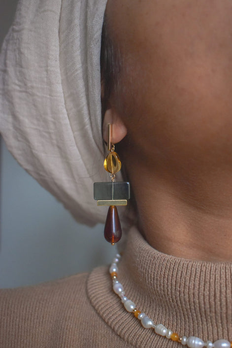 Colour Block Amber Green Earrings